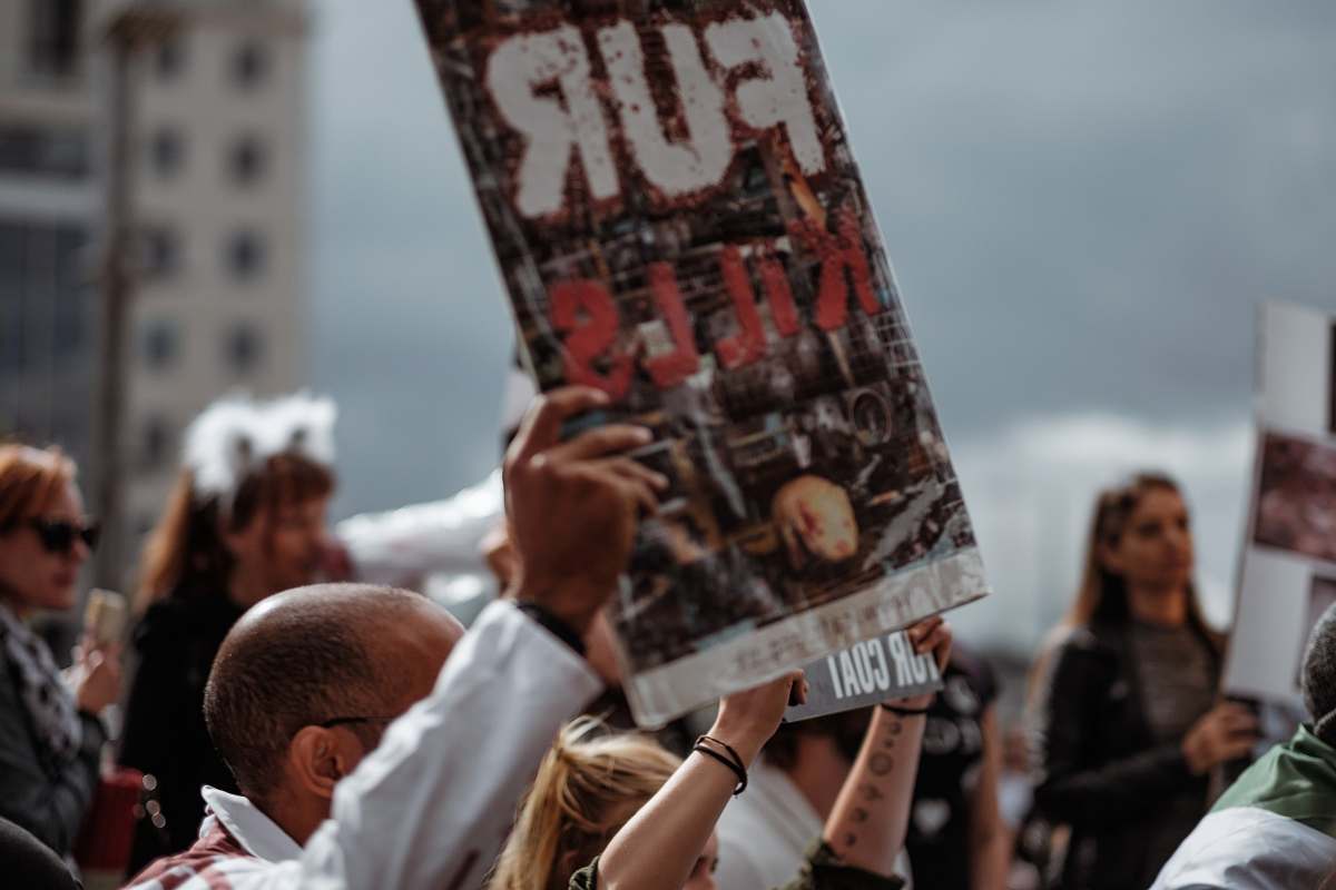 human person holding Fur Kills poster person
