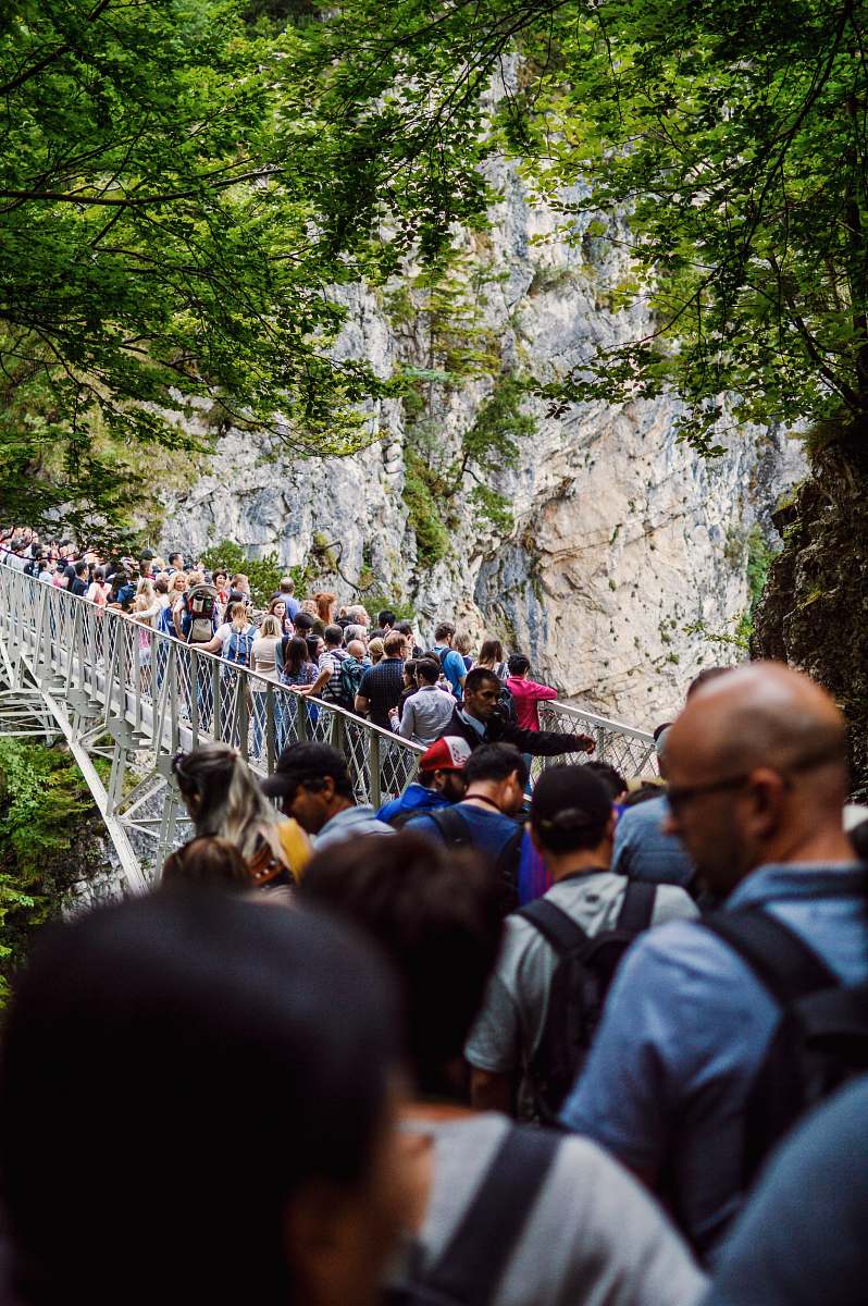 person shallow focus photography of people crossing at the bridge human
