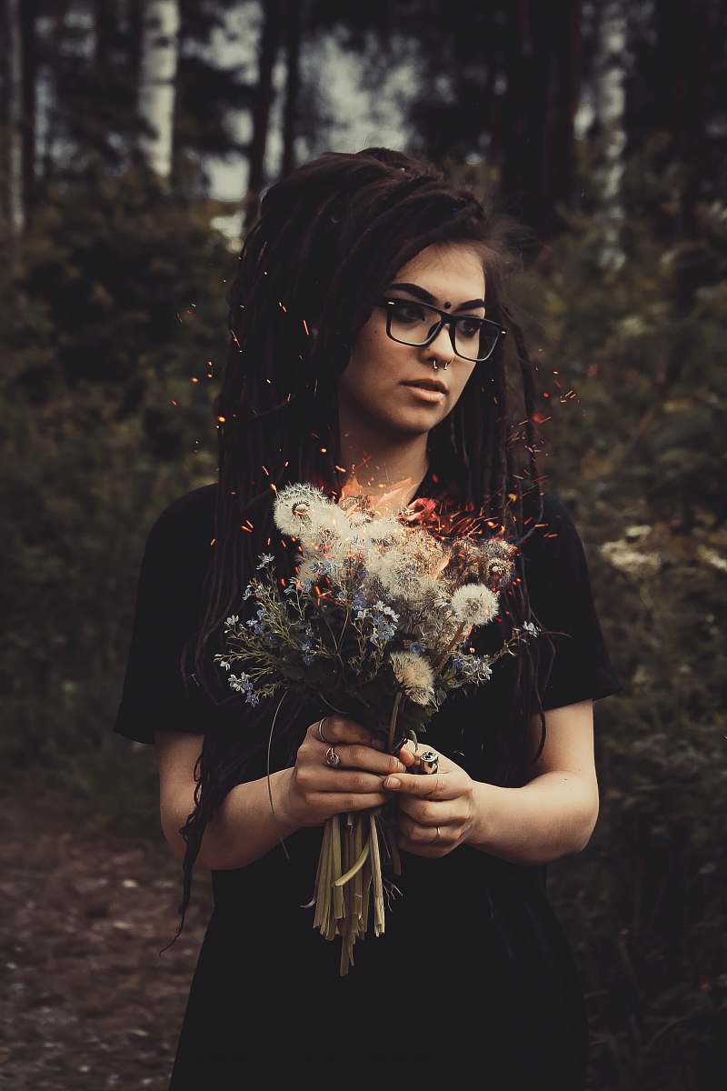 human woman holding white flowers person