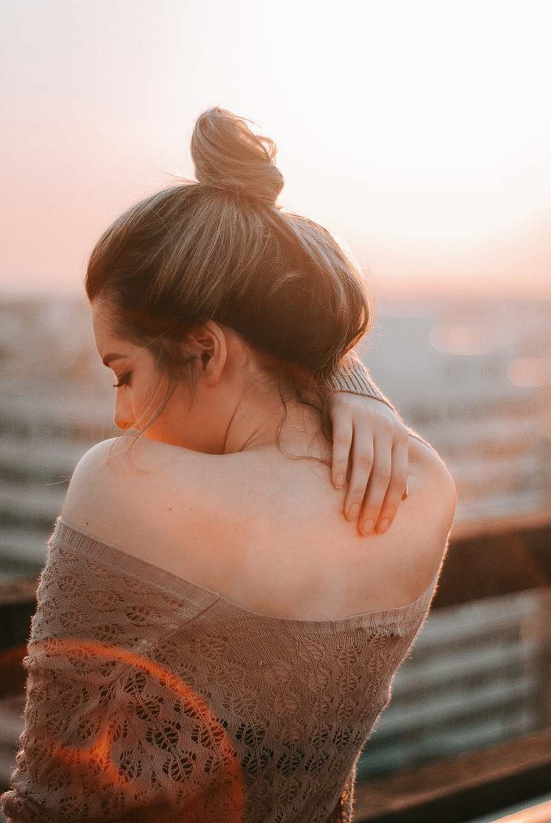 human woman in beige lace top person