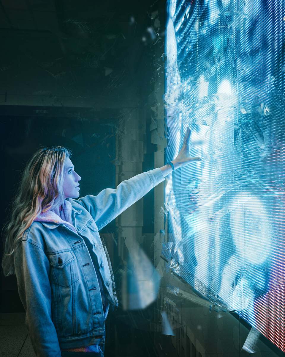 human woman in front of wall person