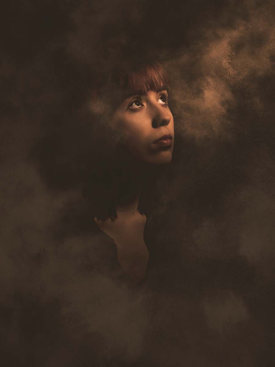person woman surrounded by smoke illustration human