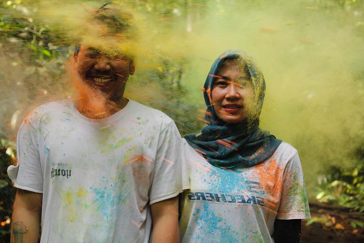 people man and woman smiling with face paints human