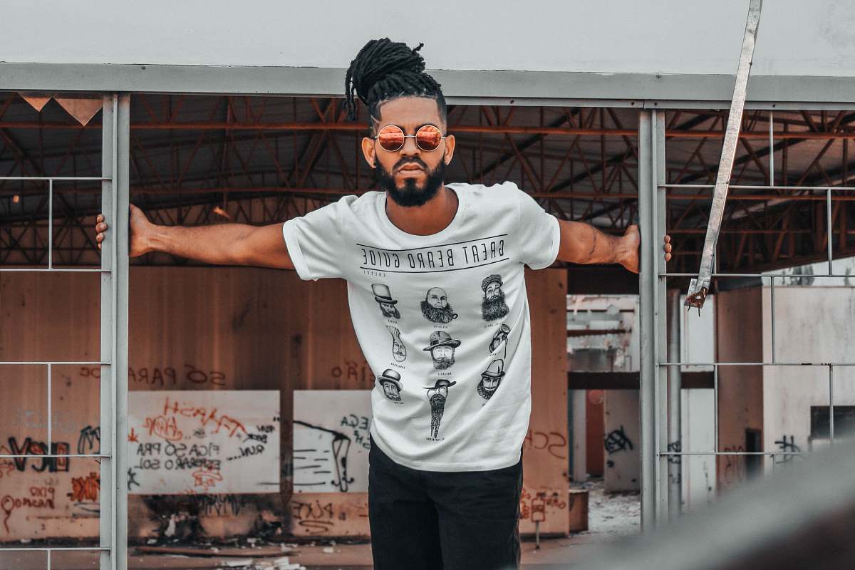people man standing between gray steel frame human