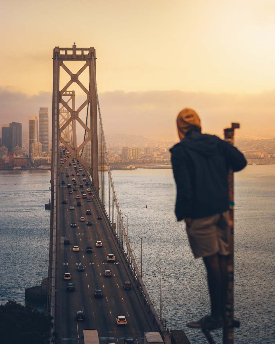 human man standing looking bridge people