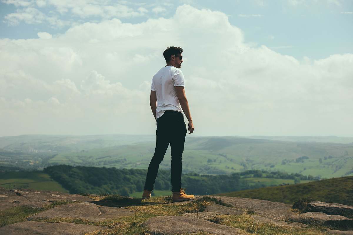 People Man Standing On Bolder Overlooking The Hills And Mountains Human man standing photo pose