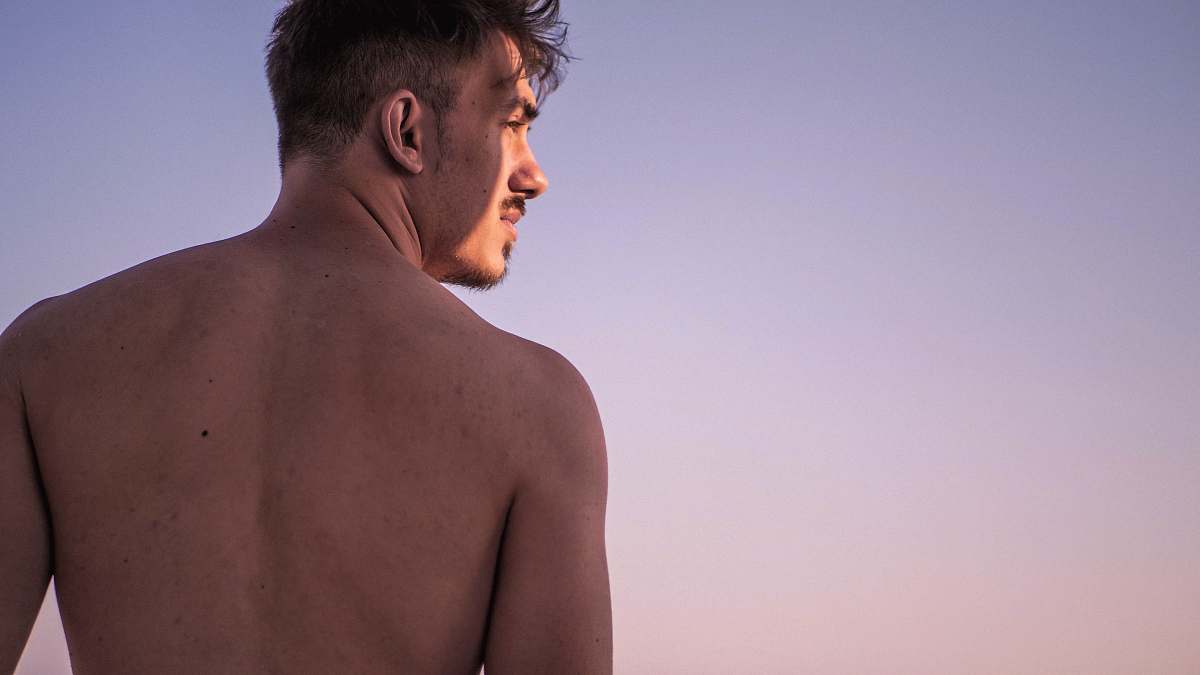 human topless man people
