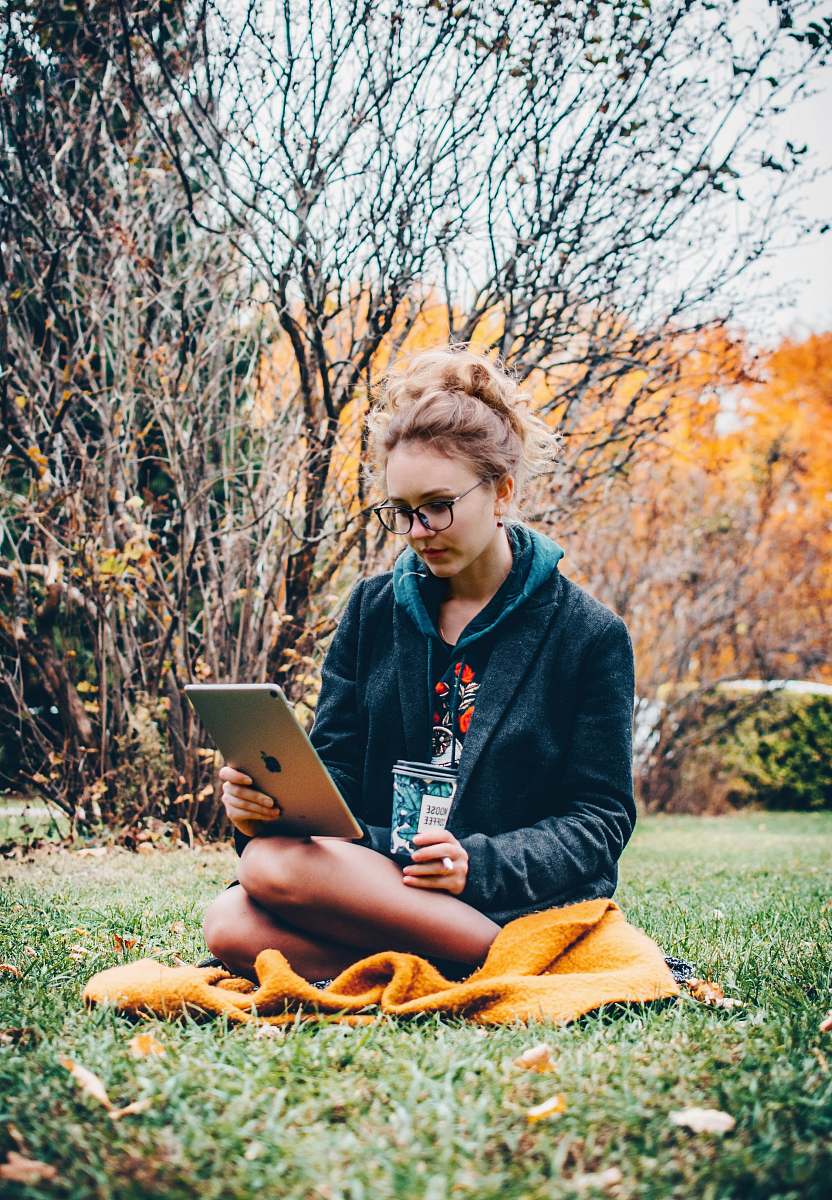human woman holding iPad people