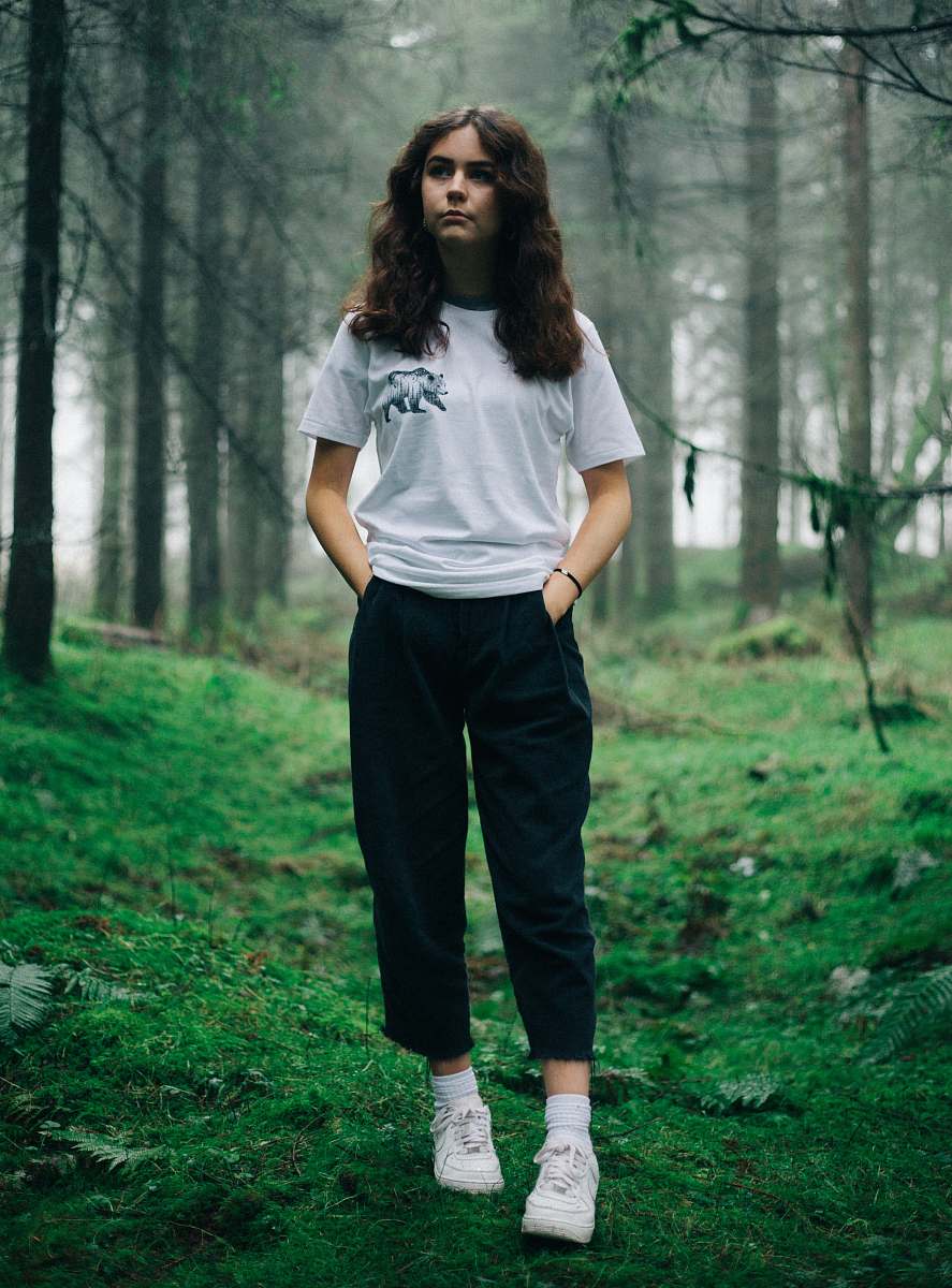 people woman standing in middle of forest human