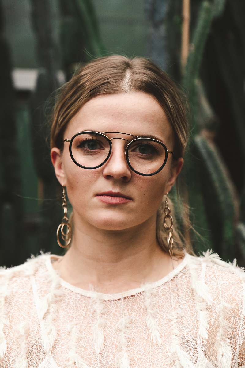people woman wearing eyeglasses and white lace top glasses