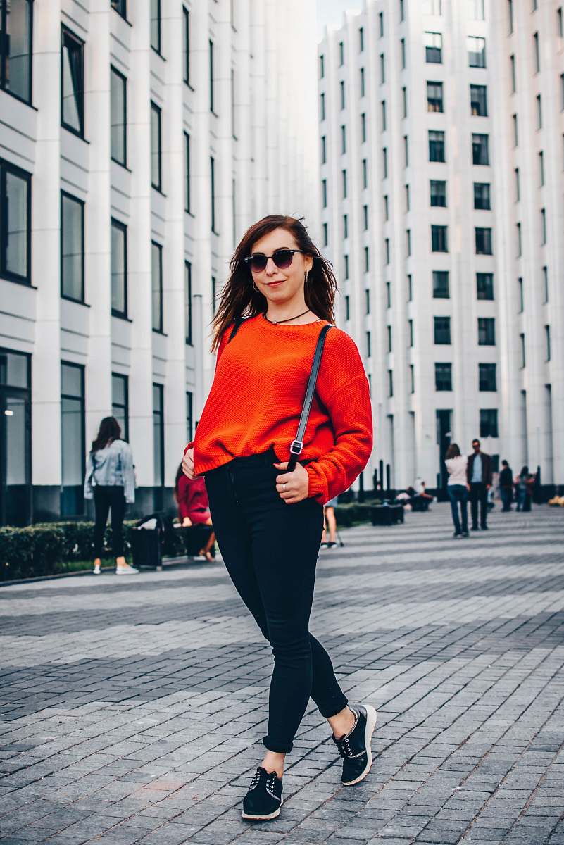 people woman wearing red sweatshirt human