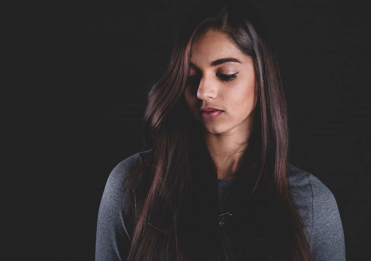 people woman wearing grey crew-neck top girl
