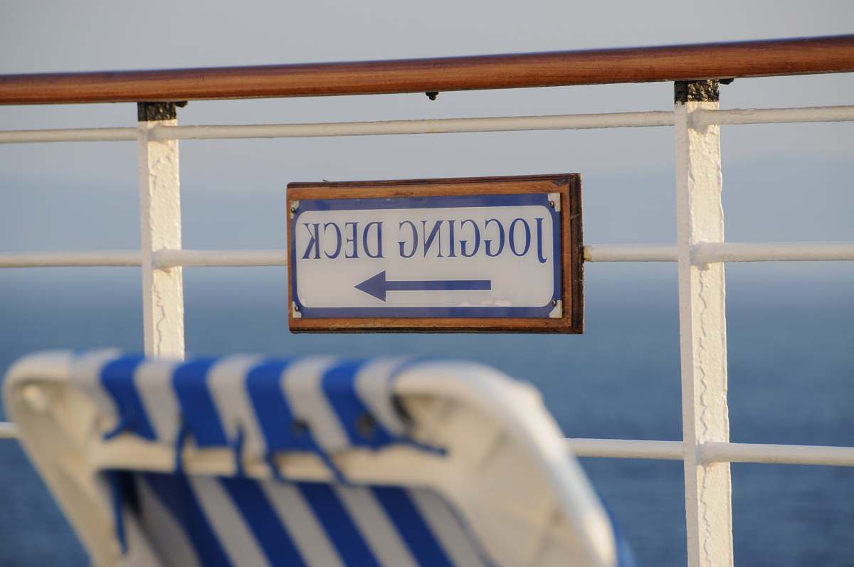 handrail brown and white wooden Jogging Deck signage railing