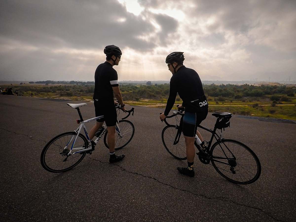 bicycle two cyclist on road transportation