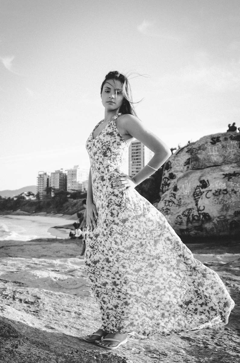 apparel grayscale photography of woman in beach clothing