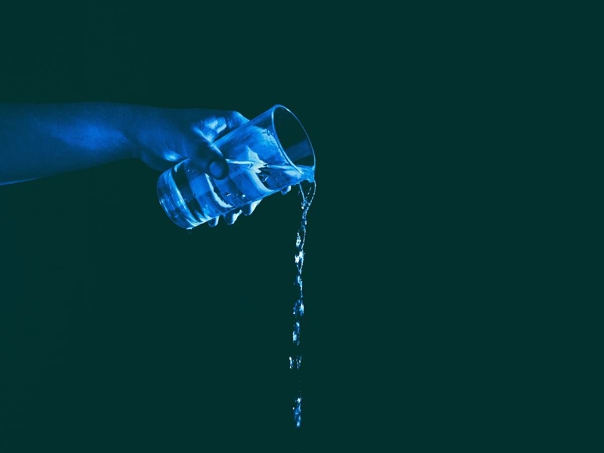 blue clear drinking glass water