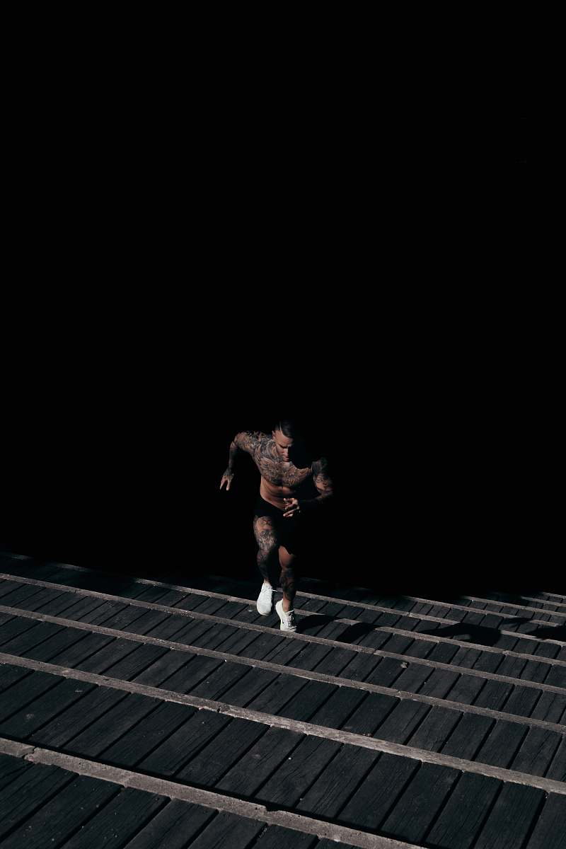 people man running on staircase person