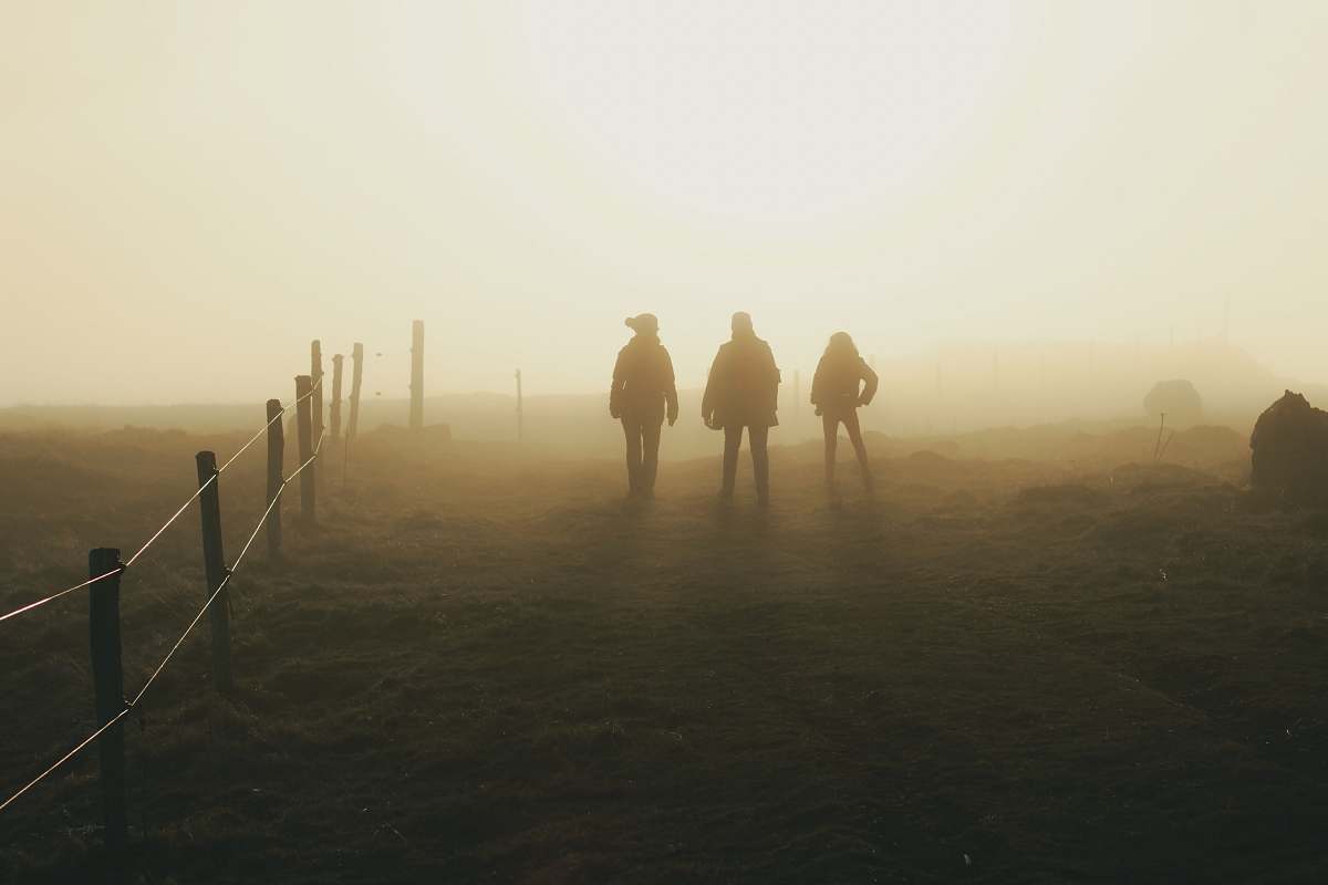 person three silhouette of person walking nature