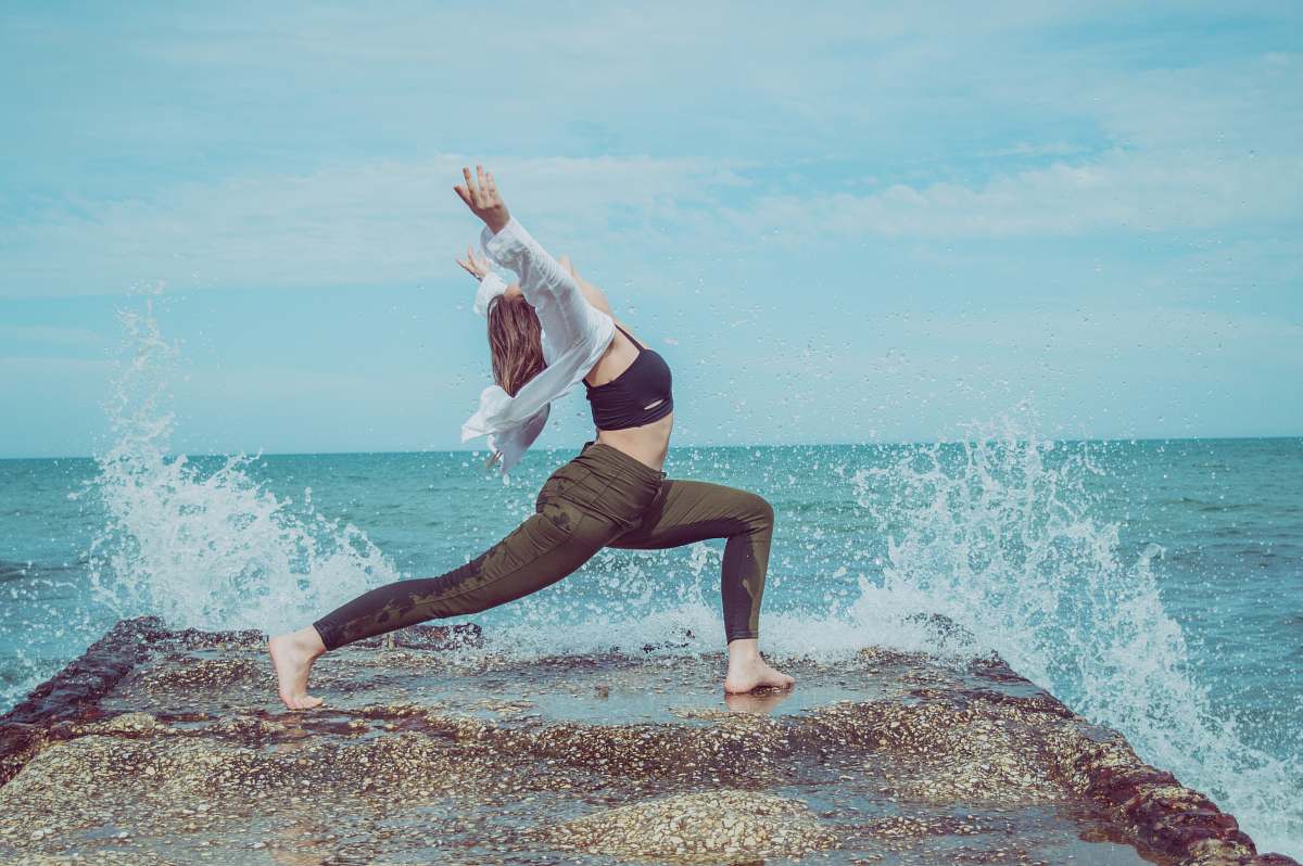 exercise woman in black leggings working out