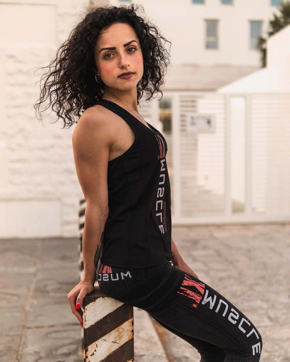 apparel woman in black tank top clothing