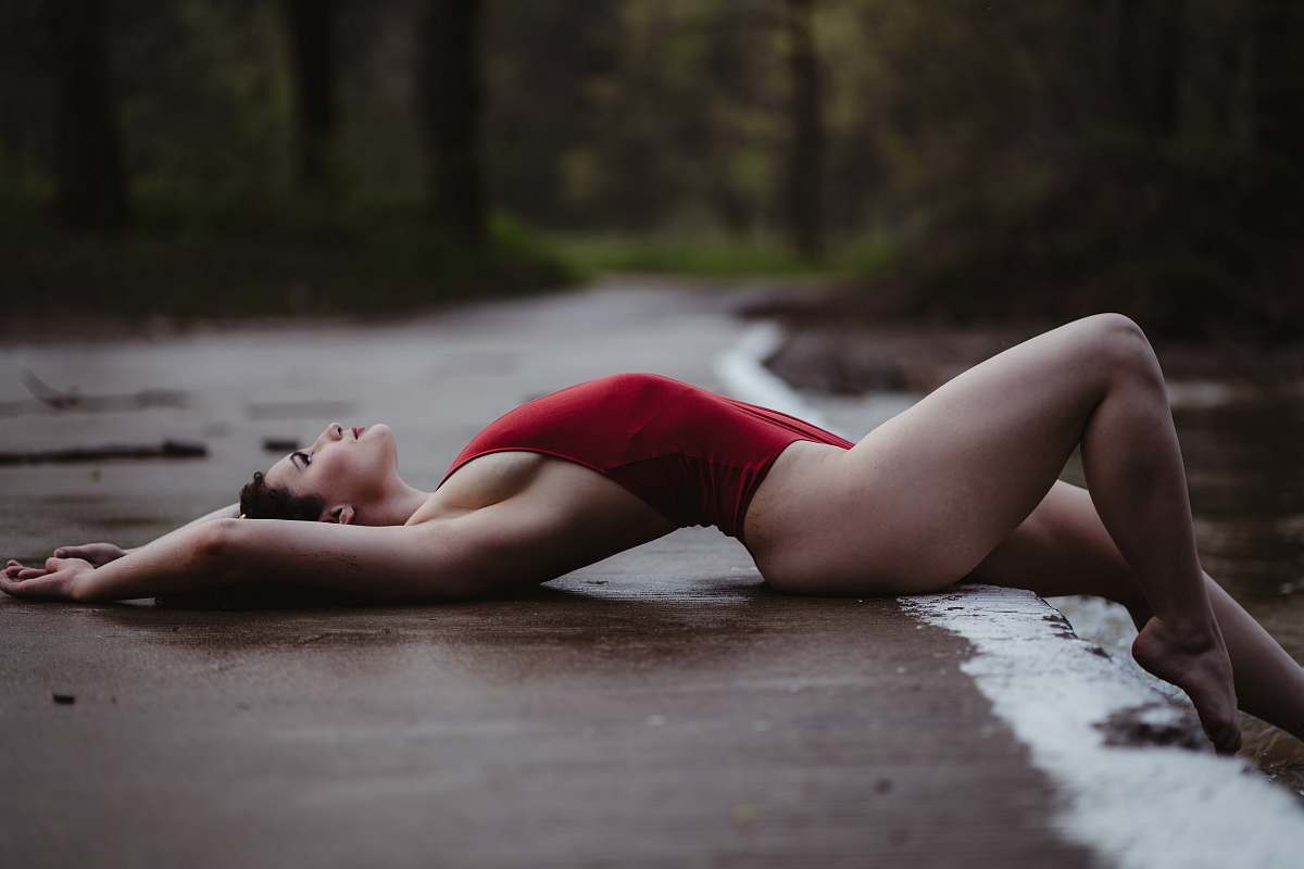 person woman red swimsuit exercise