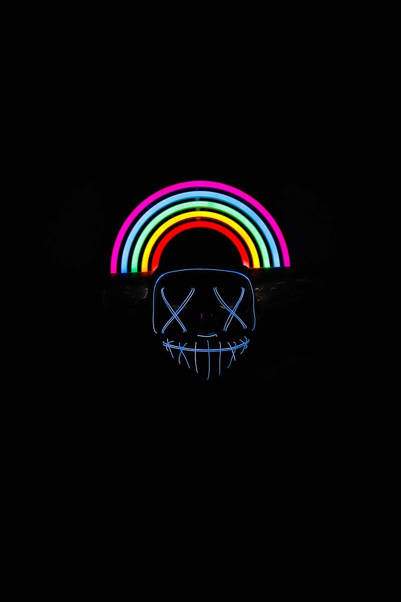 halloween blue neon light inside dark room neon