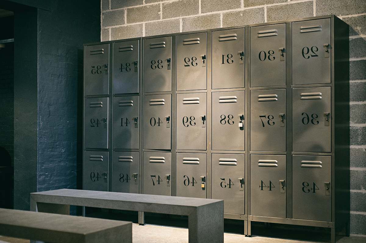 metal gray steel locker room inside the room cabinet