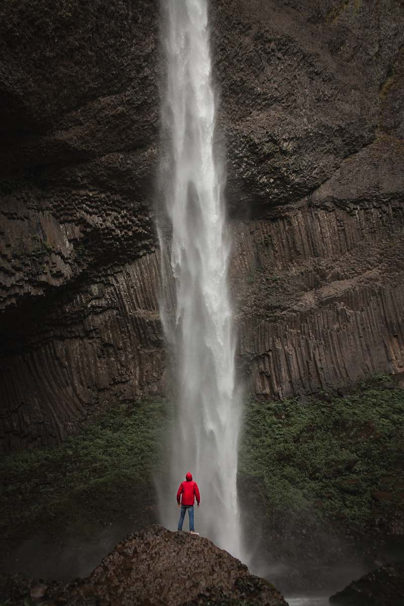 Eruption Man Standing Near Waterfalls Geyser Image Free Photo