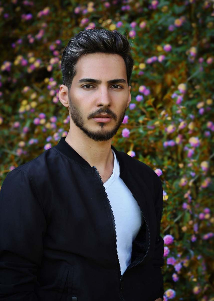 human men's black zip-up top face