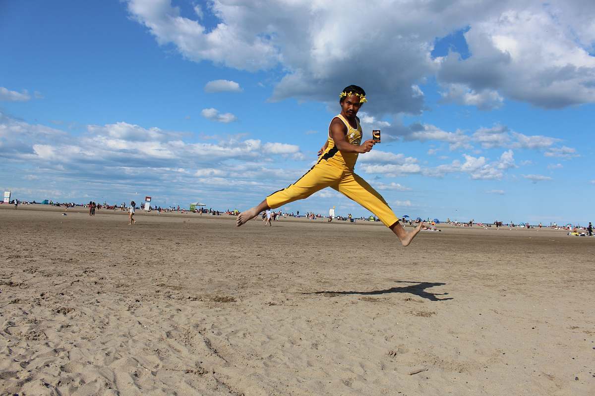 human person wearing yellow jumpsuit outdoors