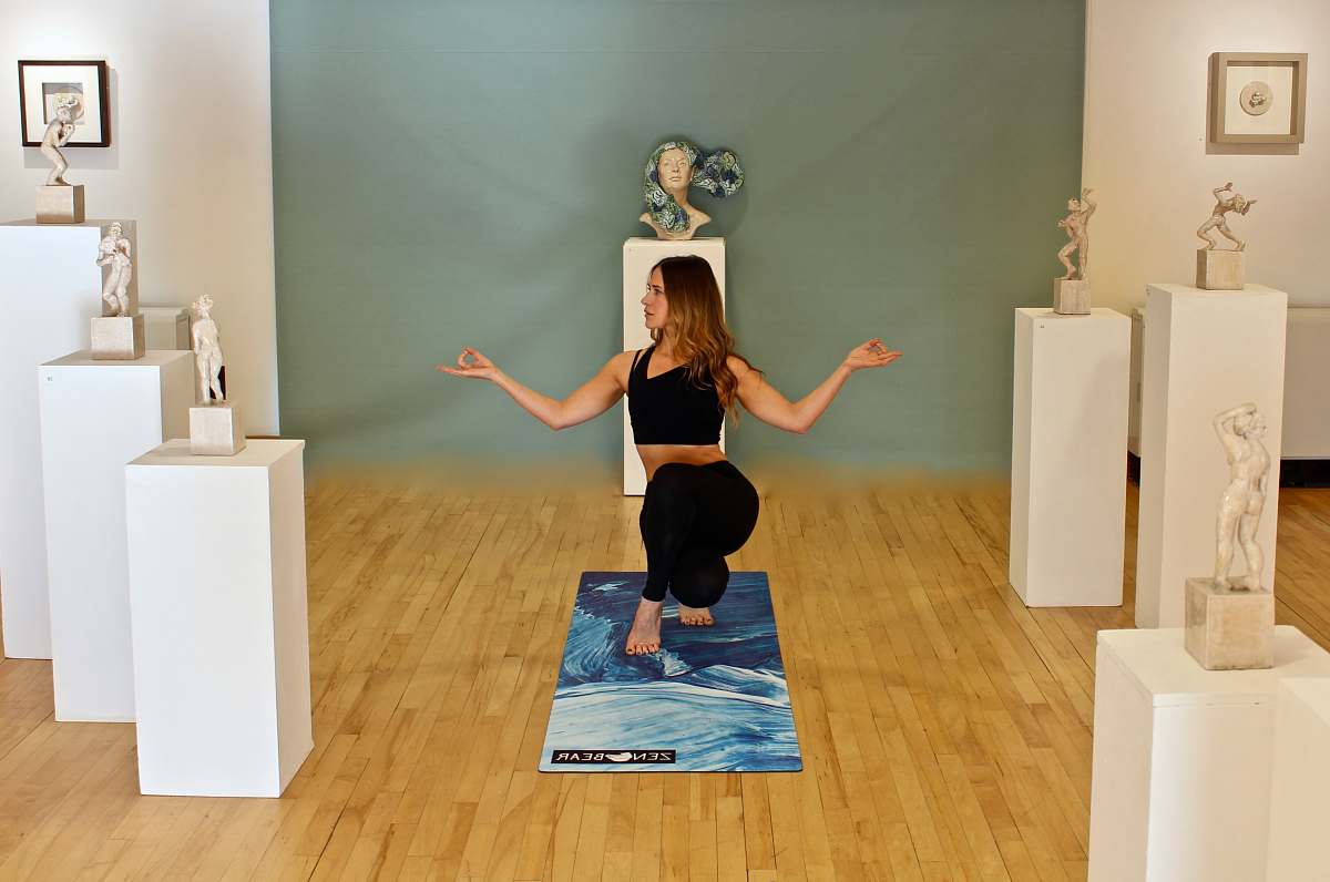 human woman doing yoga flooring