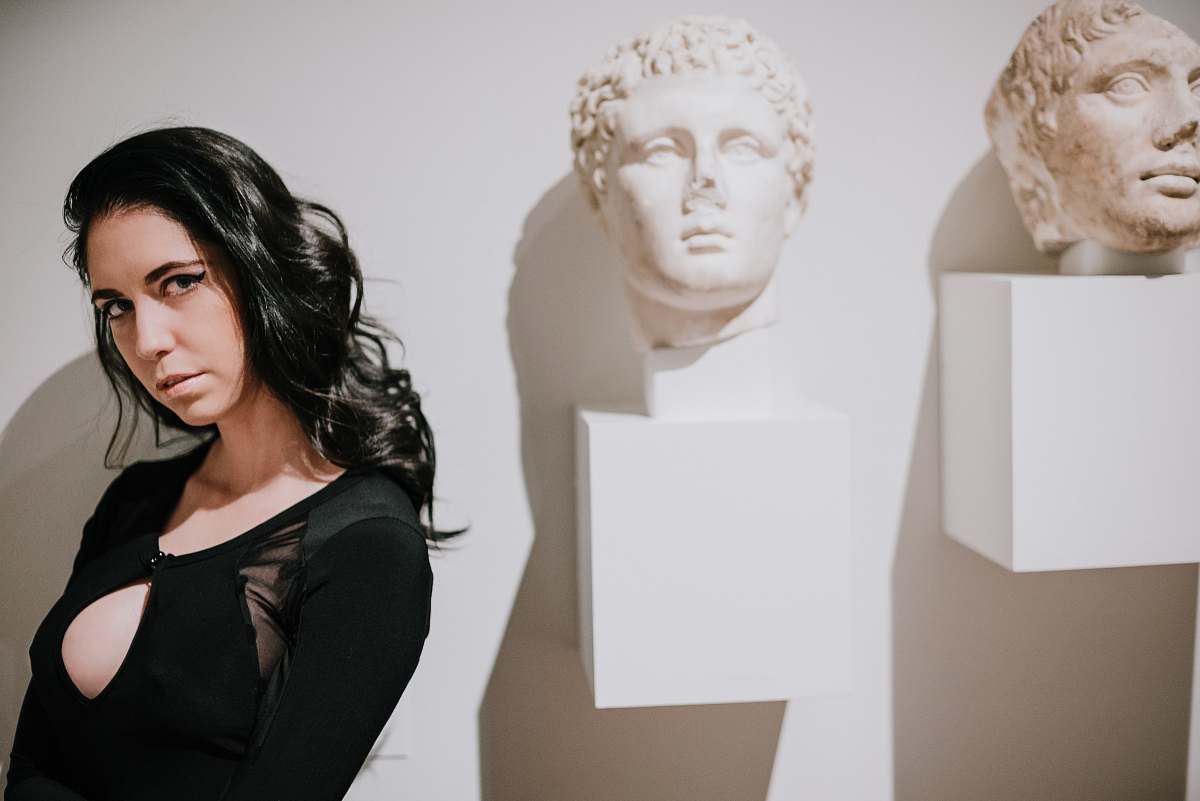 human woman near wall head