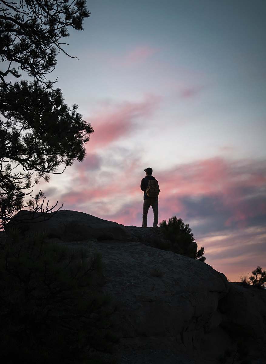 rock man standing on mountain near trees billings