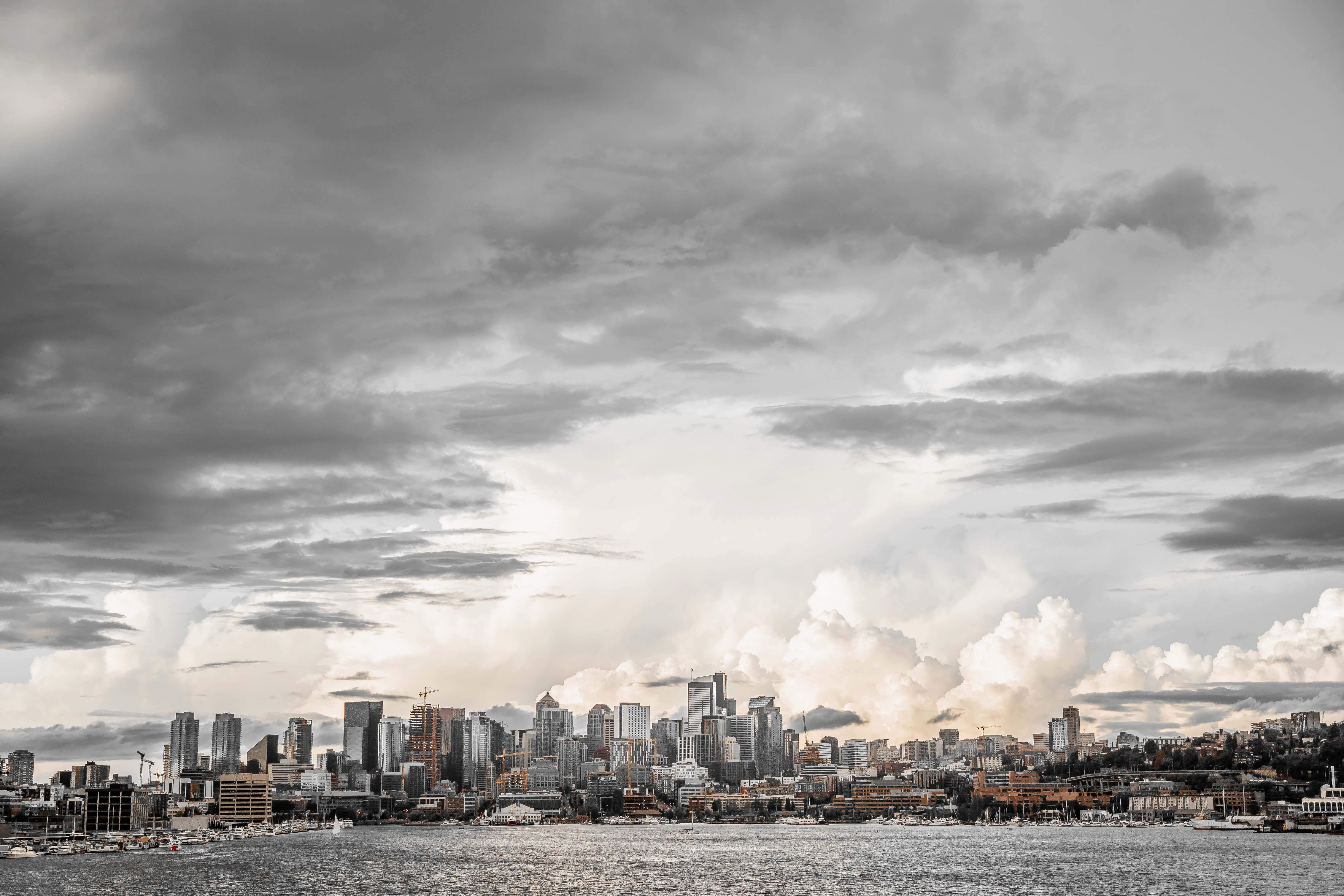 Seattle City Buildings Under Gray Cloudy Sky Sky Image Free Photo