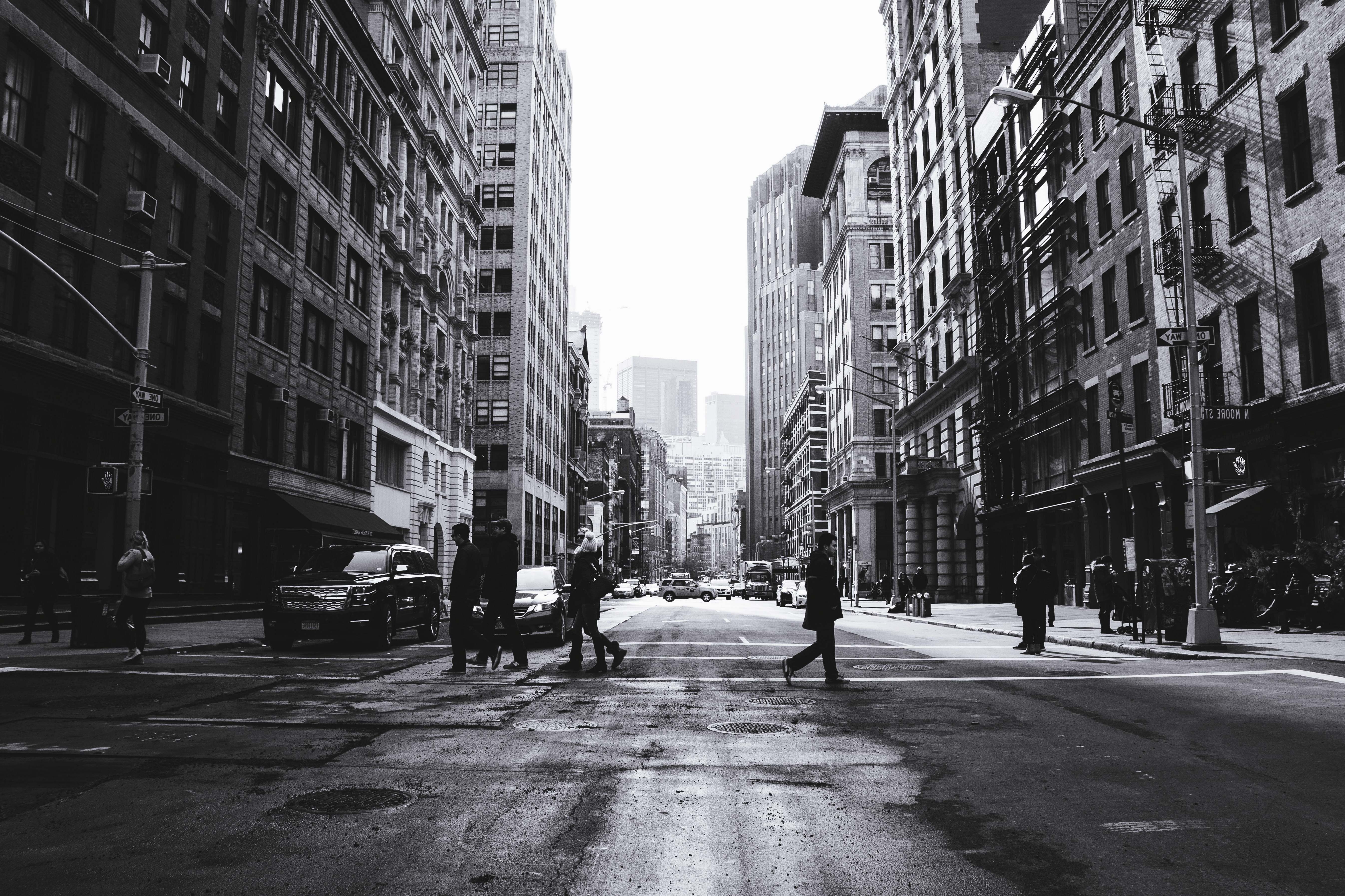 Road Grayscale Photography Of People Crossing The Street Manhattan ...