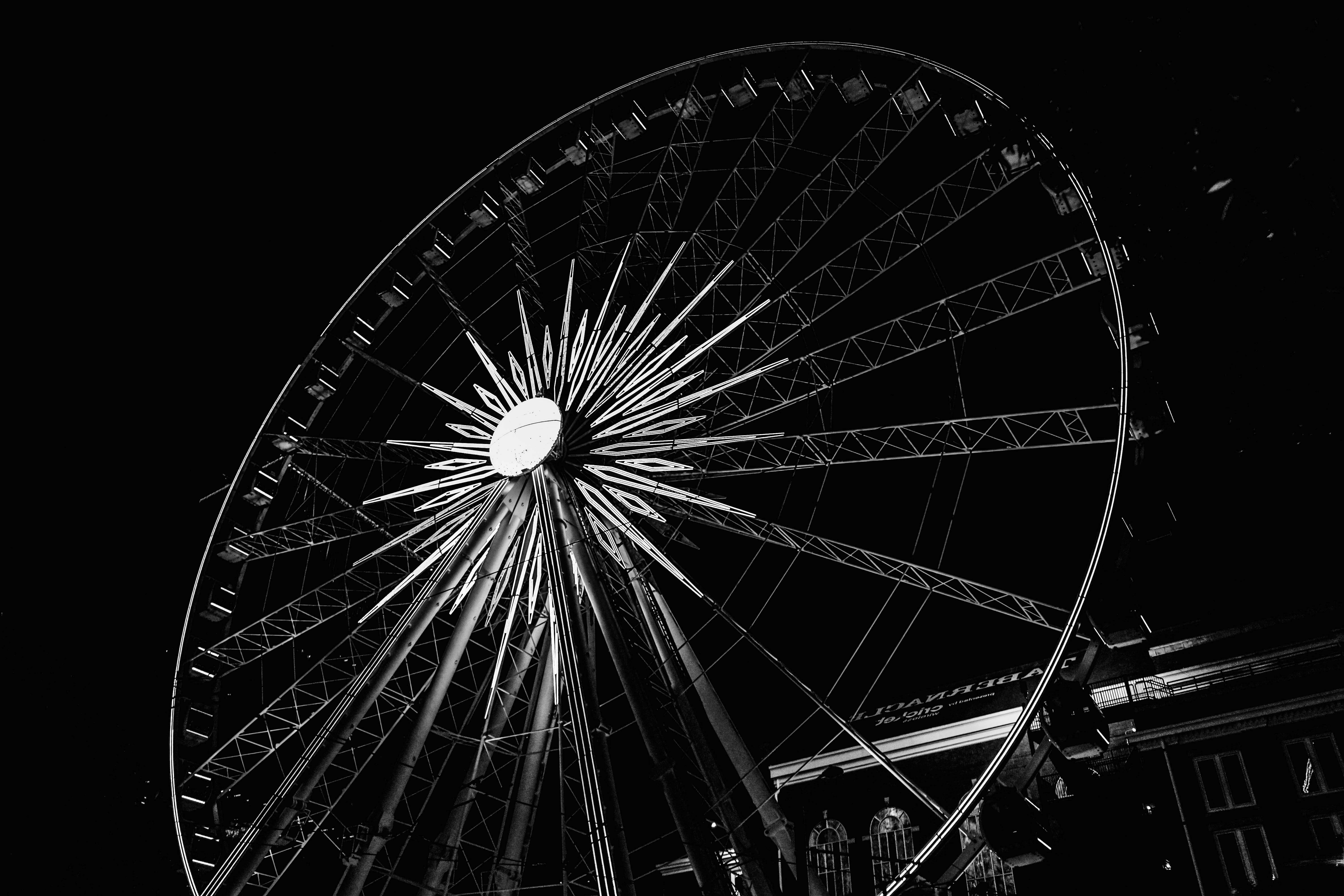 Ferris Wheel Gray And Black Ferris Wheel During Nighttime Amusement ...