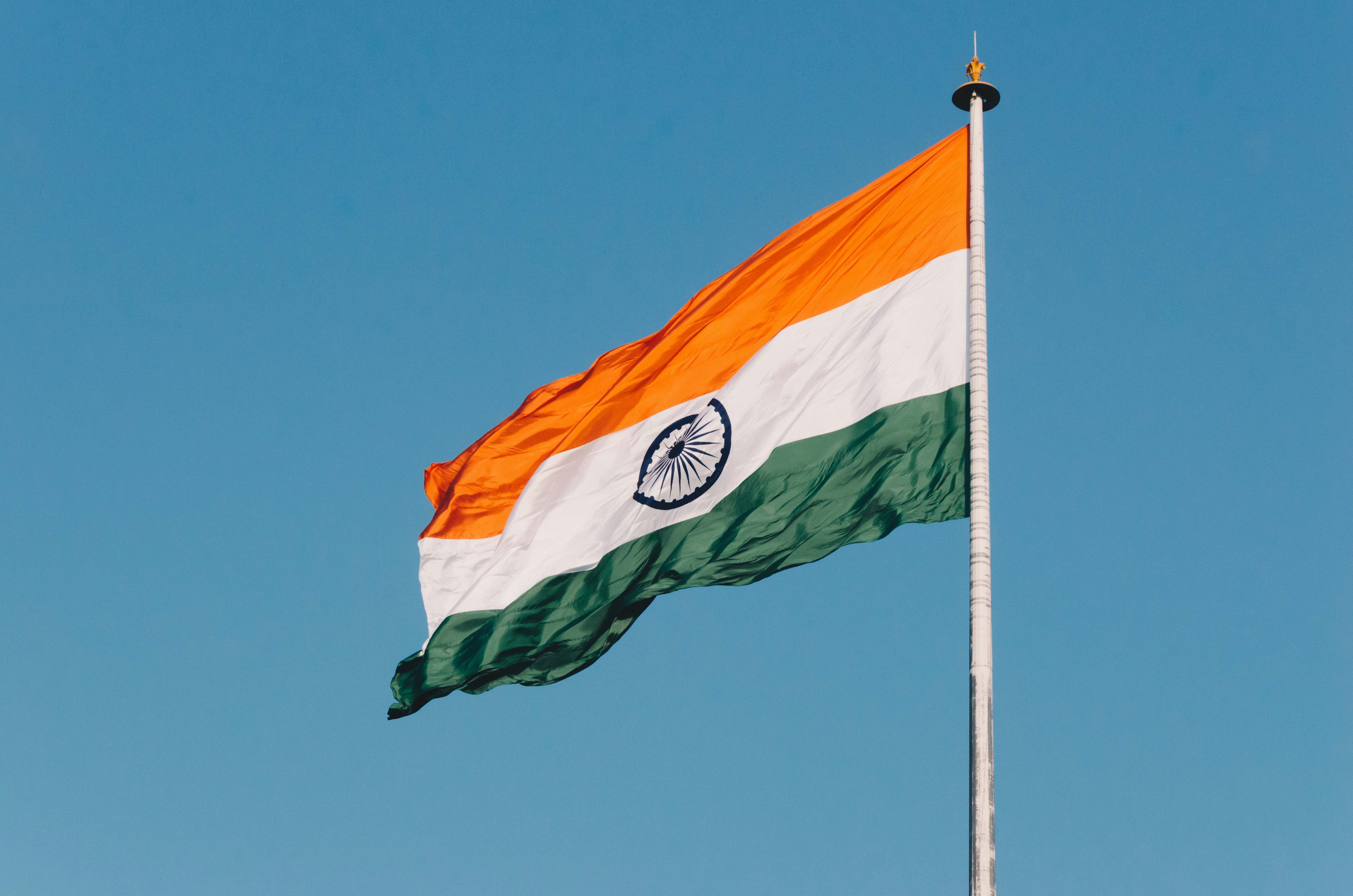 India Flag Hanging On Pole Emblem Image Free Photo