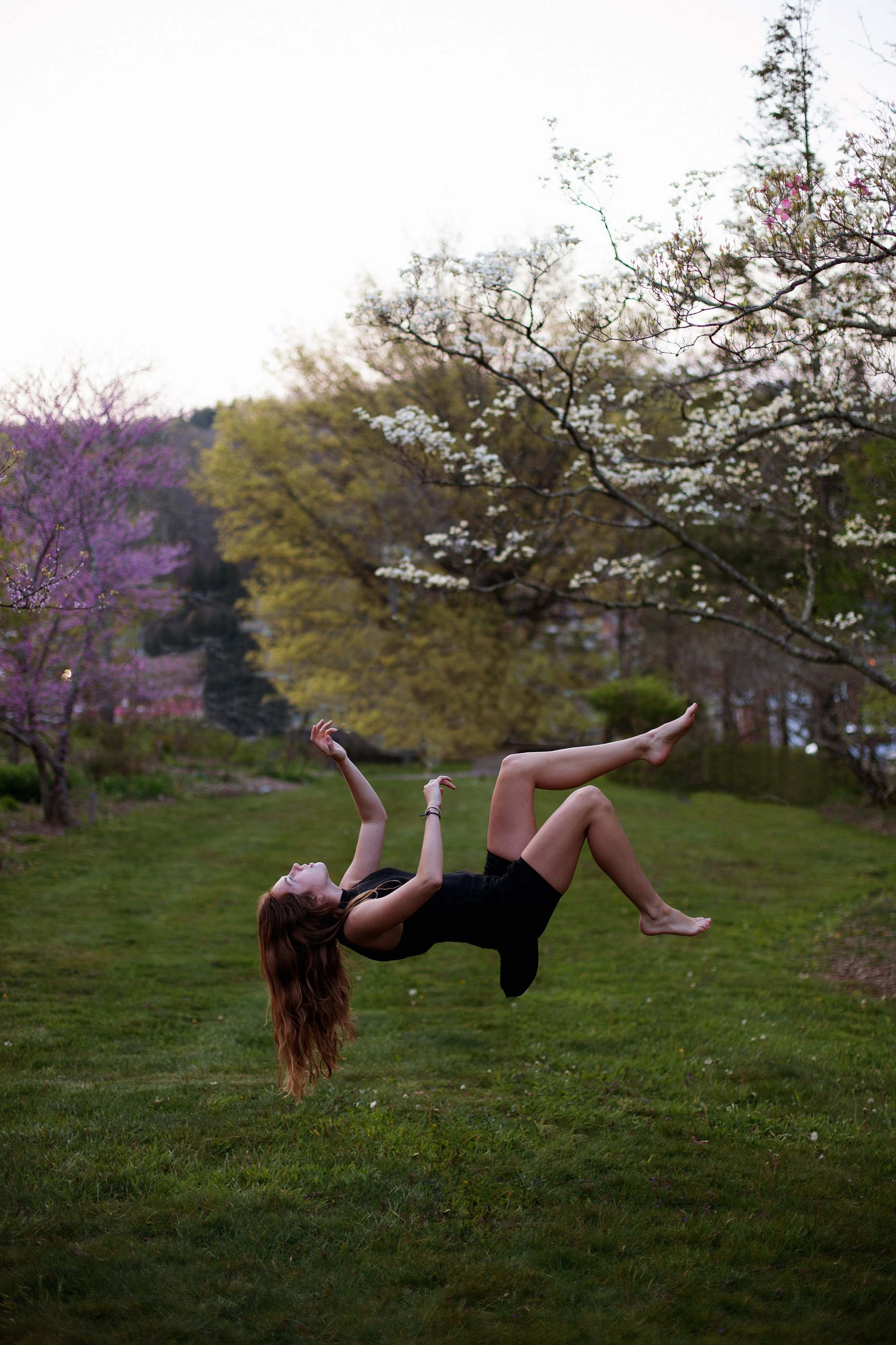 Girl Woman Back Flipping In The Garden Spring Image Free