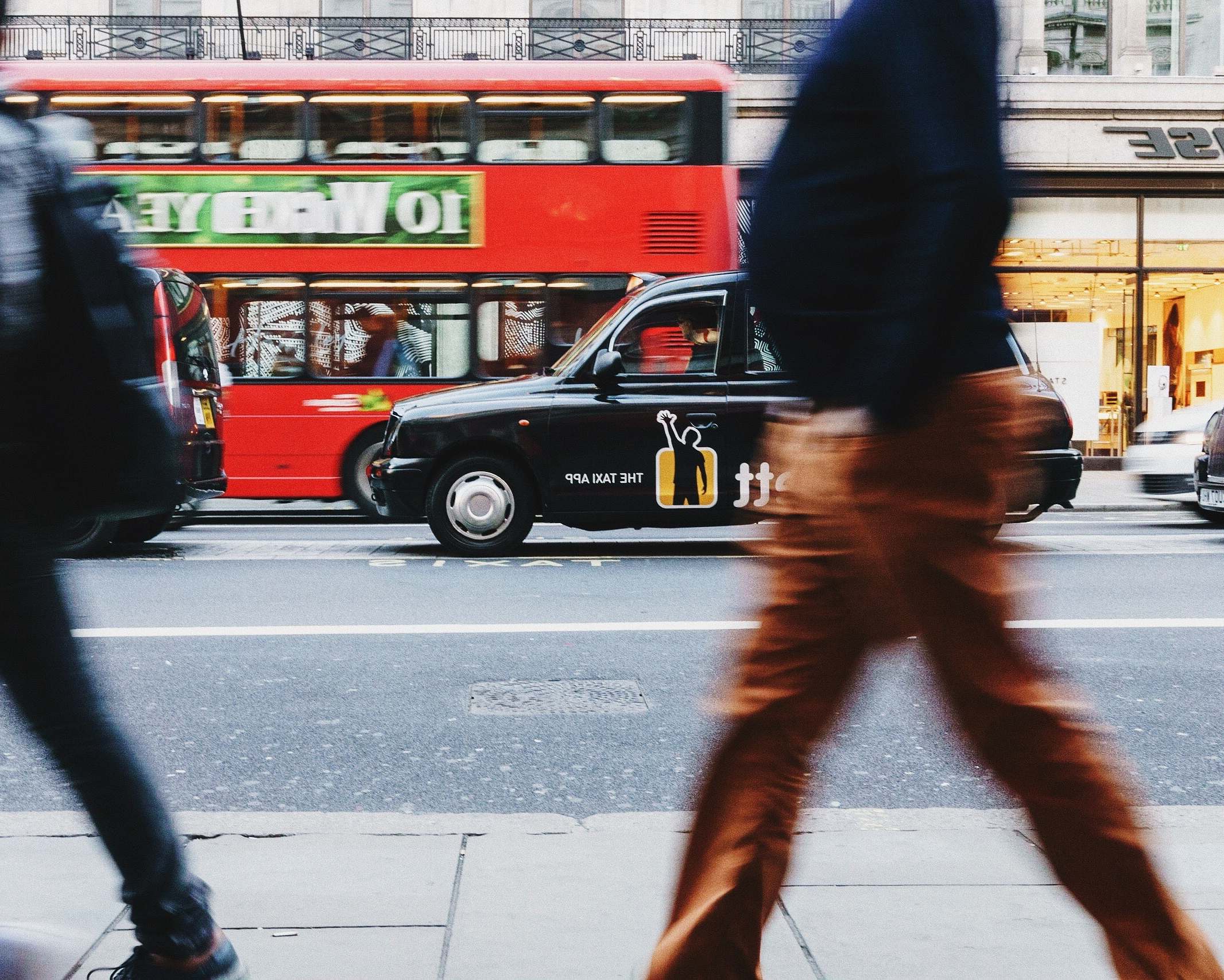 Bus Two Person Walking On Sidewalks Vehicle Image Free Photo