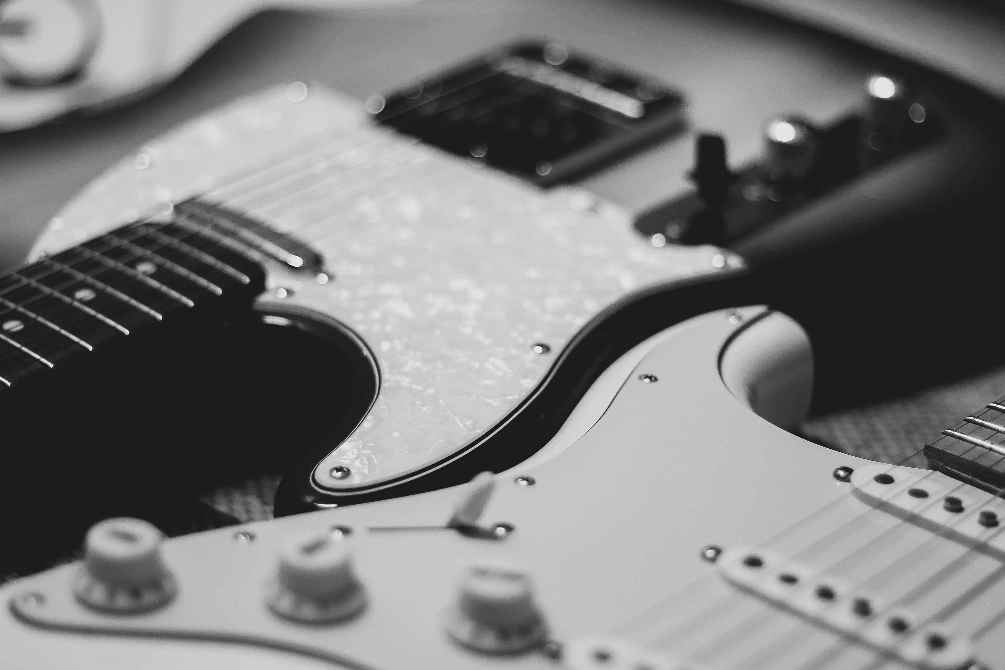 Guitar Black And White Photo Of Two Stratocaster Electric Guitars Black ...