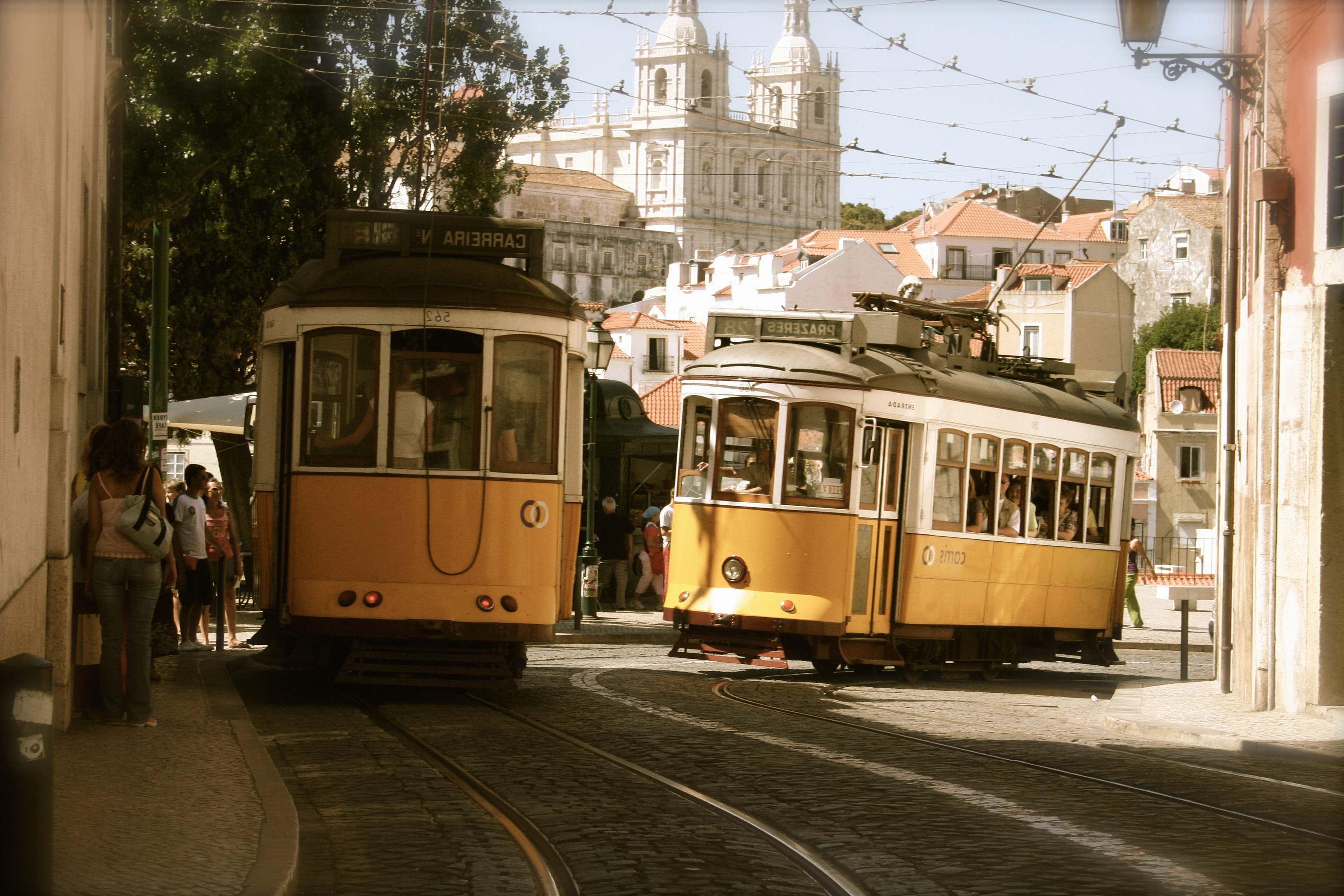 Tram Two Yellow-and-white Trams Trolley Image Free Photo