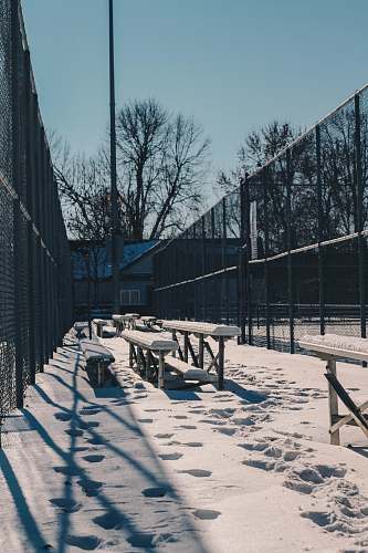 handrail benches covered in snow wood
