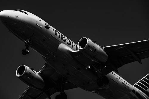 aircraft grayscale photo of white and black airliner airplane