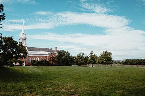 architecture view of church under cirrus clouds spire