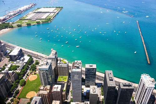 chicago aerial photo of cityscape beside teal calm body of water at daytime outdoors