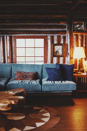 furniture blue fabric sofa indoors