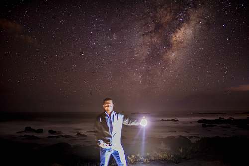 person man holding flashlight people