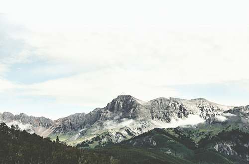 nature green mountains under blue sky grey