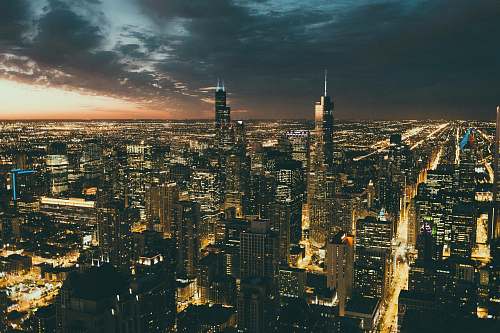 urban aerial view of city buildings during night time landscape