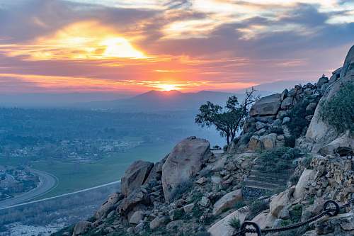 outdoors mountain with stones during golden hour rubble